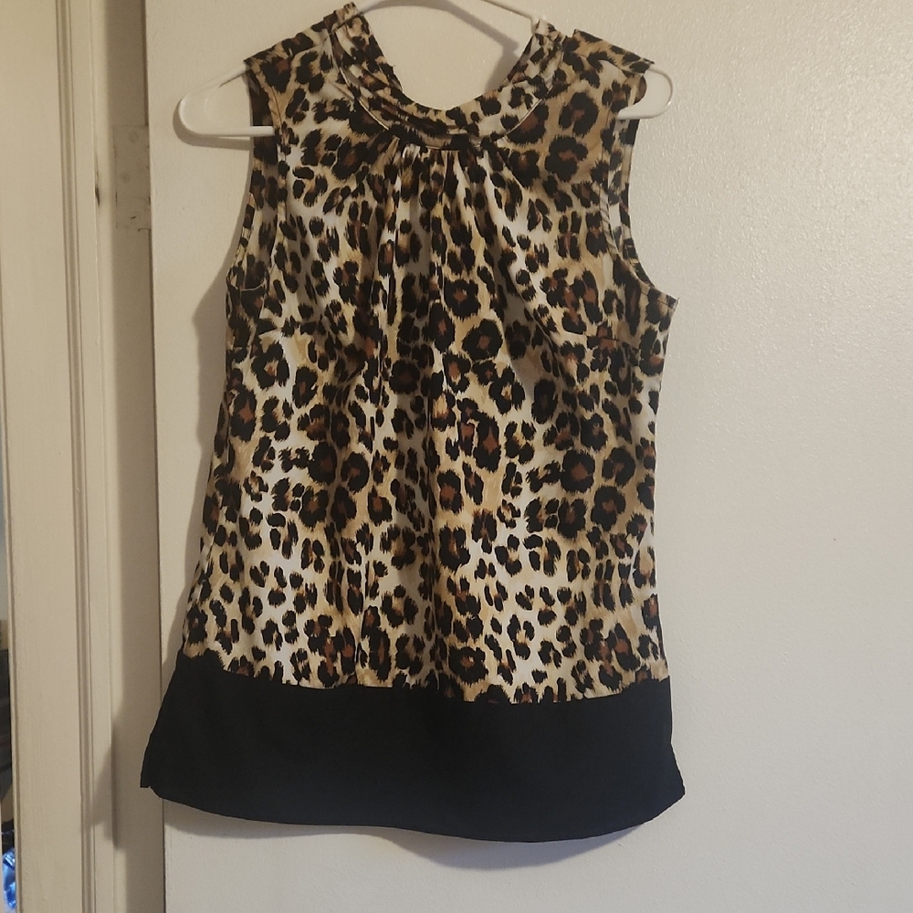 New York & Company Leopard Print Blouse with Black Trim